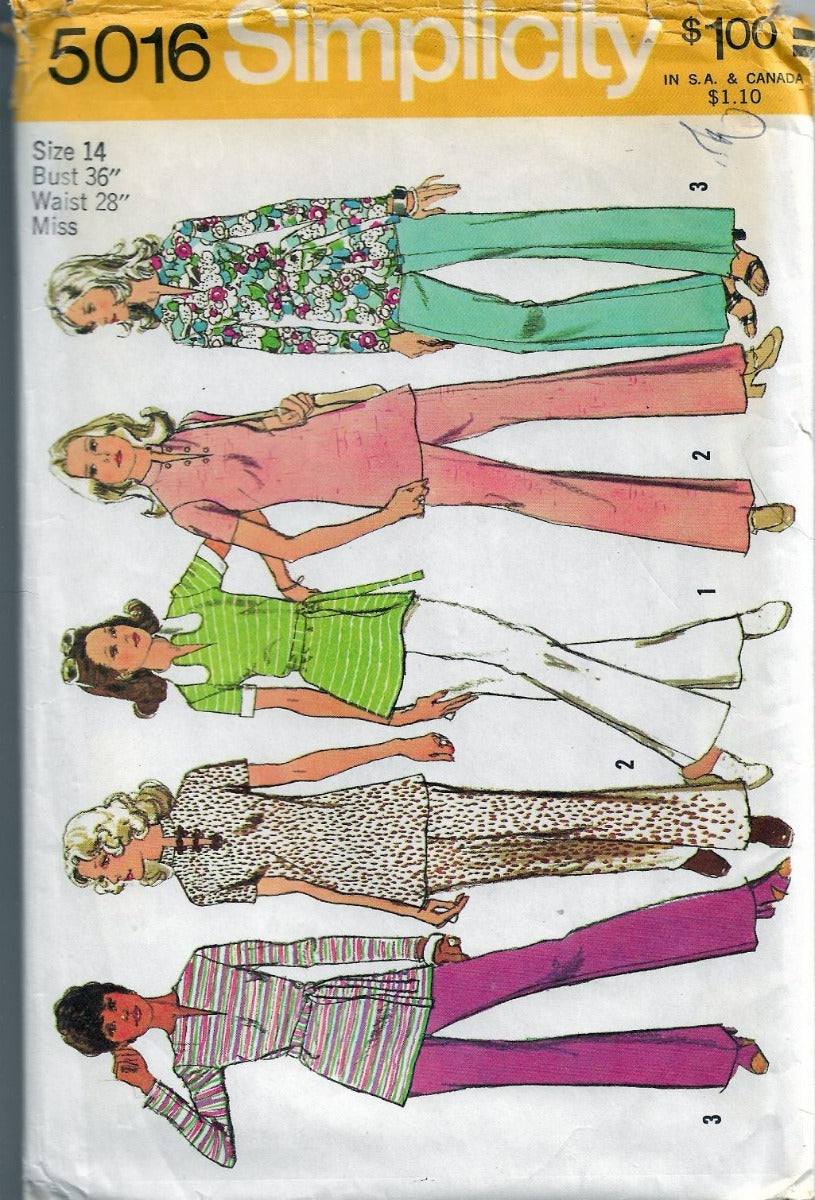 Simplicity 5016 Vintage Sewing Pattern 1970's Ladies Tunic Back Zipper Pants - VintageStitching - Vintage Sewing Patterns
