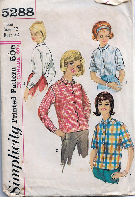 Simplicity 5288 Teen Blouse Shirt Vintage Sewing Pattern - VintageStitching - Vintage Sewing Patterns