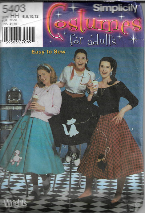 Simplicity 5403 Halloween Costume Pattern Poodle Skirt Misses - VintageStitching - Vintage Sewing Patterns