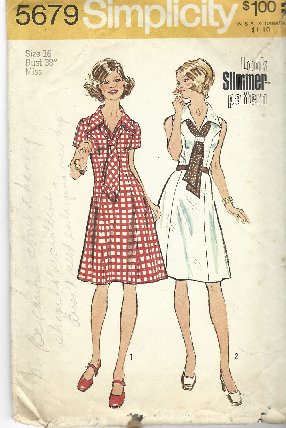 Simplicity 5679 Ladies Princess Seamed Dress Tie Vintage Sewing Pattern 1970s