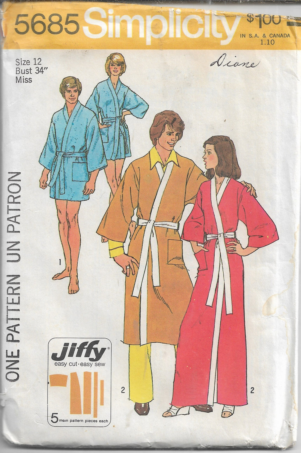 simplicity 5685 robe vintage pattern