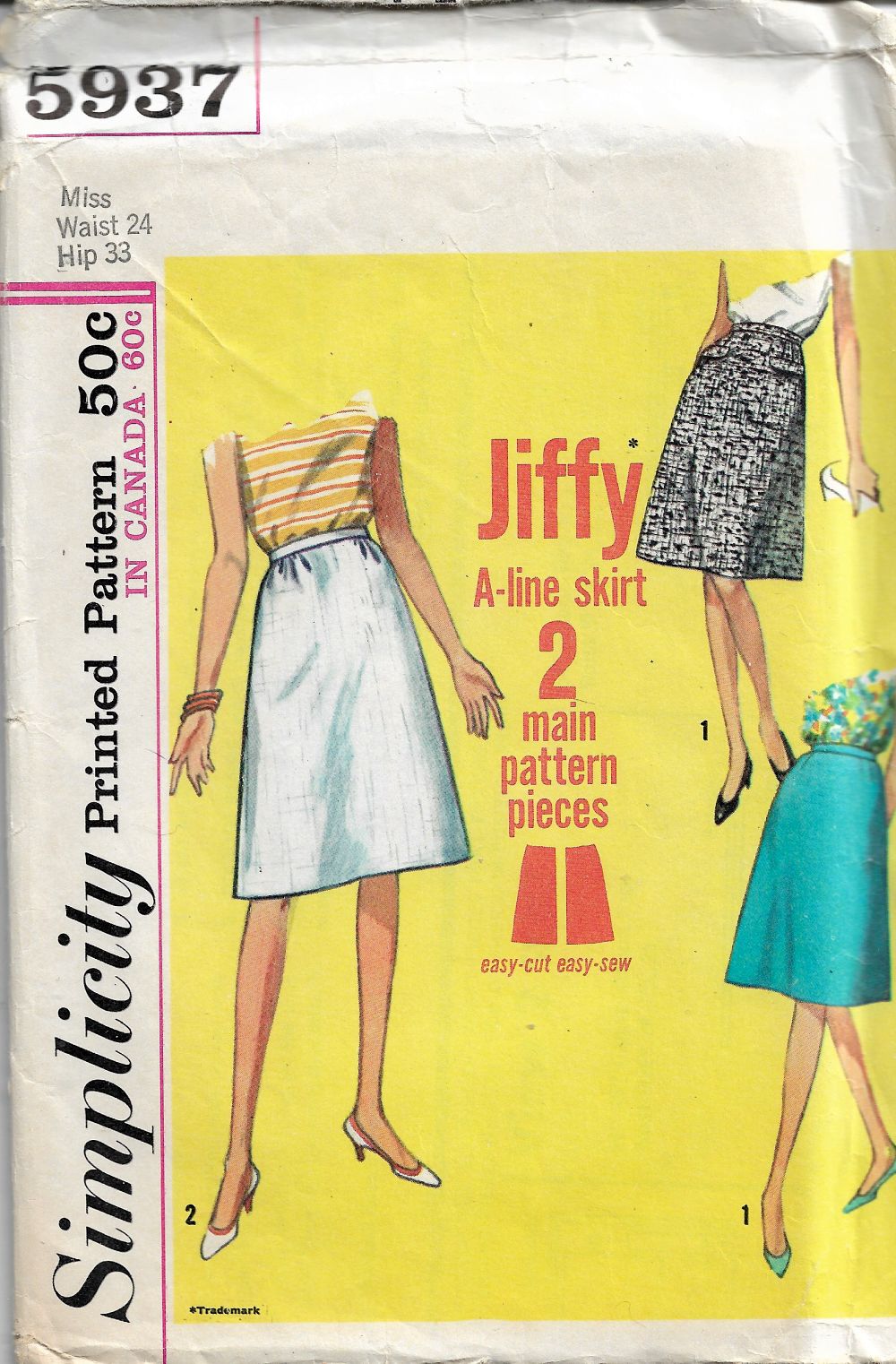 Simplicity 5937 Vintage Sewing Pattern 1960's Misses Jiffy Skirt - VintageStitching - Vintage Sewing Patterns