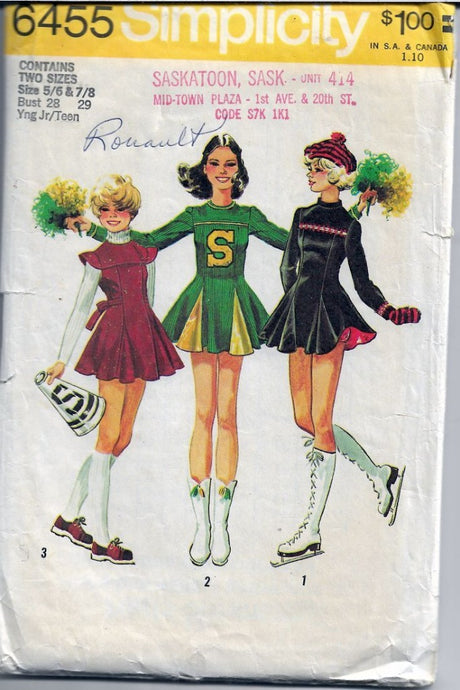 Simplicity 6455 Vintage Sewing Pattern Teen Cheerleader Skate Dress - VintageStitching - Vintage Sewing Patterns