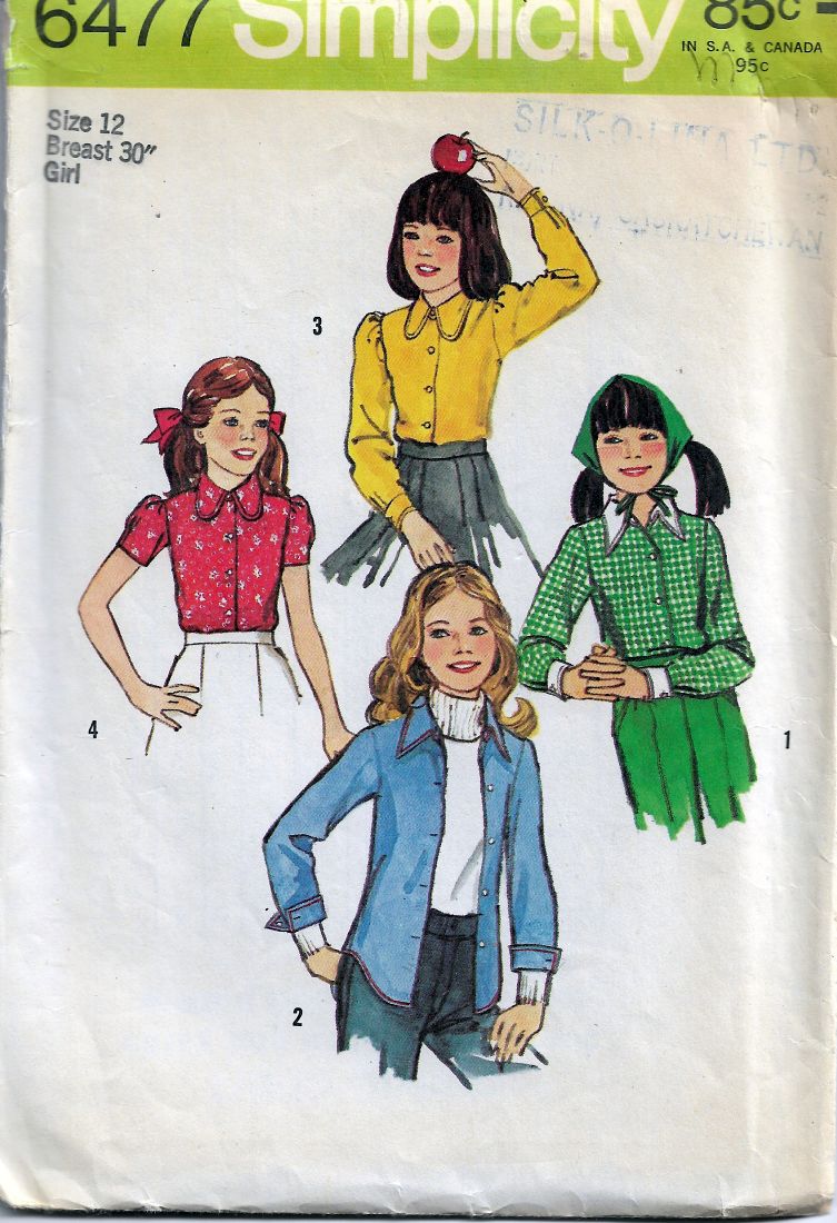 Simplicity 6477 1970's Vintage Sewing Pattern Girls Blouse - VintageStitching - Vintage Sewing Patterns