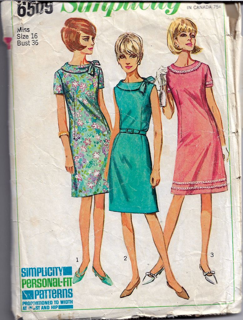 Simplicity 6509 Ladies A-Line Dress Vintage Sewing Pattern 1960s - VintageStitching - Vintage Sewing Patterns