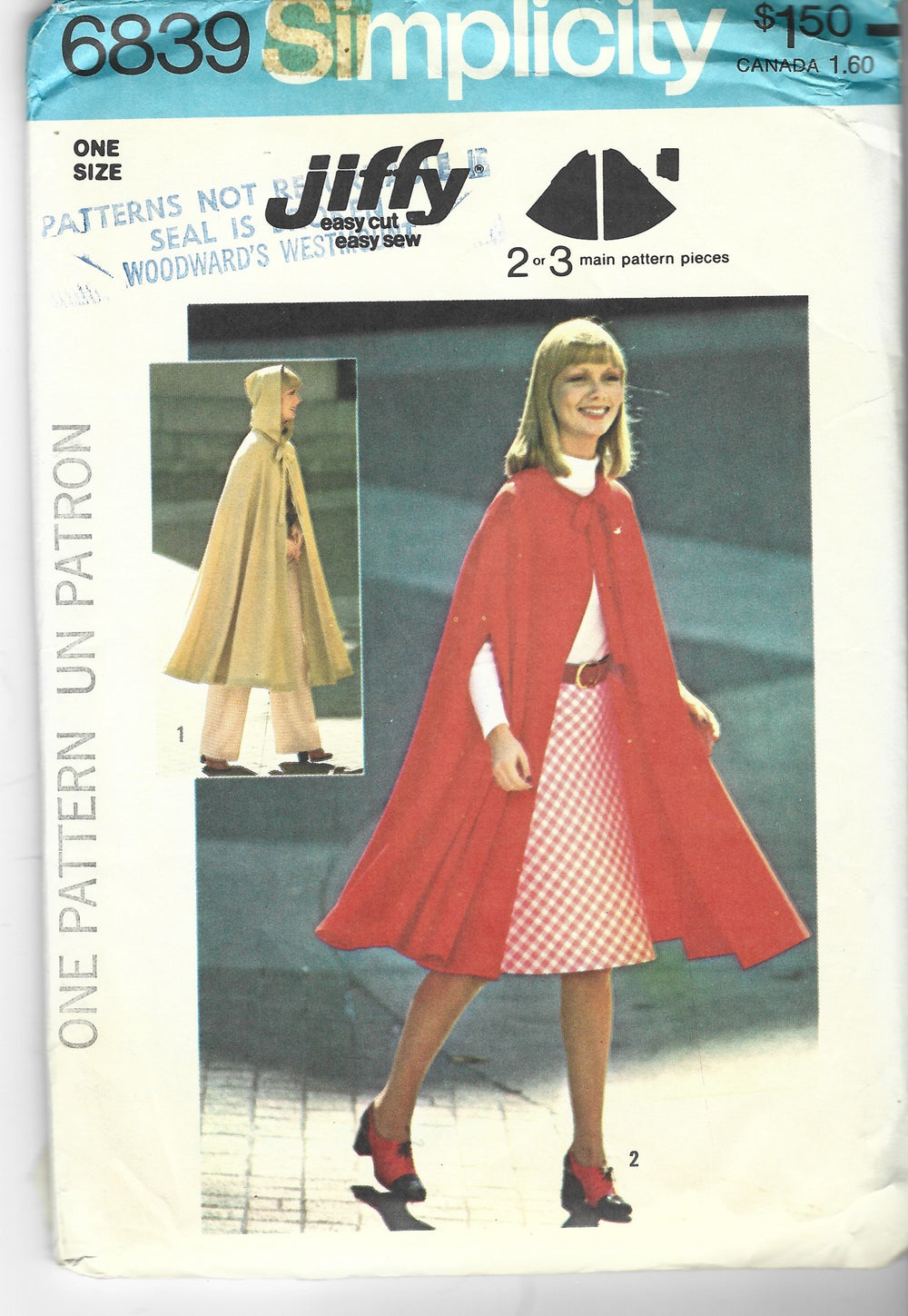 Simplicity 6839 Ladies Cape Vintage Pattern Jiffy 1970s