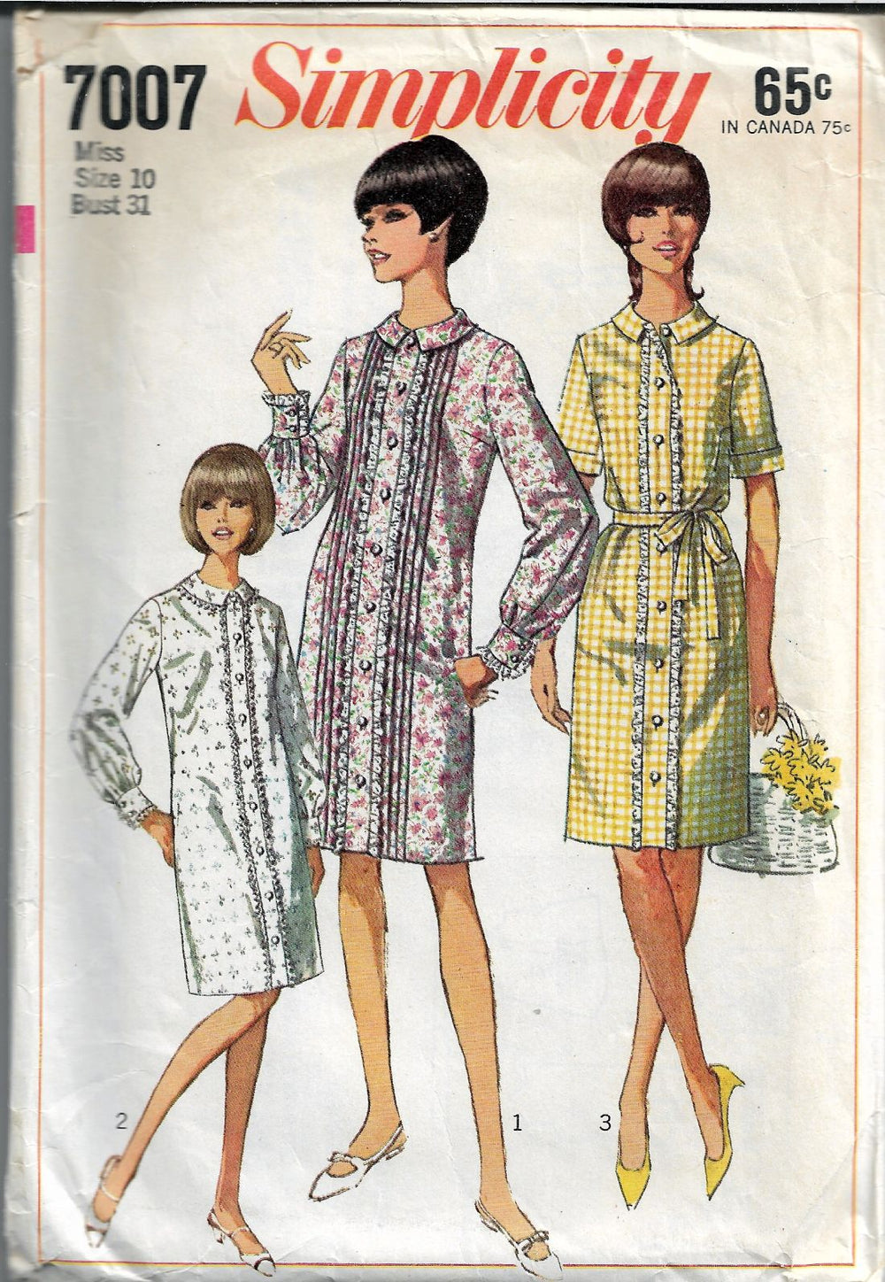 Simplicity 1356 Vintage 1950's Sewing Pattern Ladies Buttoned Front Day  Dress Pointed Collar