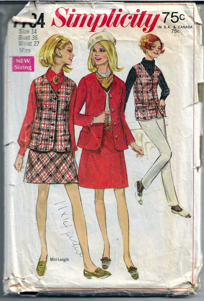 Simplicity 7794 Ladies Mini Skirt Sleeveless Jacket Vintage Sewing Pat ...