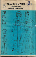 
              Simplicity 7820 Ladies Tie Front Top Skirt Pants Vintage Sewing Pattern 1970s No Envelope
            