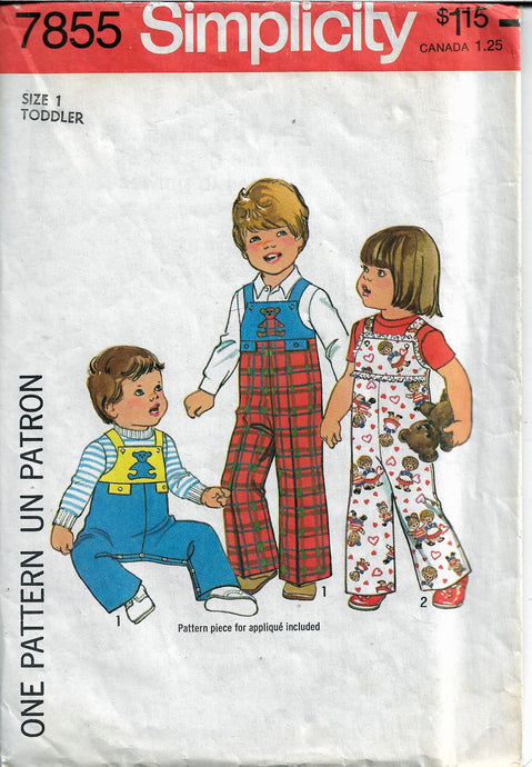 simplicity 7855 toddlers coveralls vintage pattern