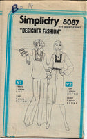 
              Simplicity 8087 Designer Fashion Top Pants Skirt Vintage Sewing Pattern 1970s No Envelope
            