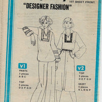 Simplicity 8087 Designer Fashion Top Pants Skirt Vintage Sewing Pattern 1970s No Envelope