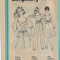 Simplicity 8319 Junior Teen Skirt Blouse Pants Vintage Sewing Pattern 1970s NO ENVELOPE