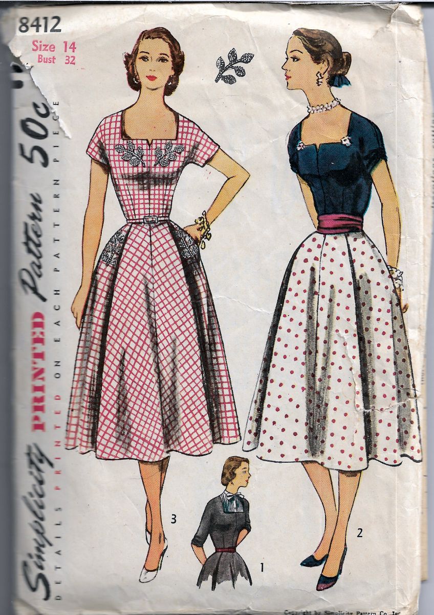 Simplicity 8412 Ladies Dress Dickey Square Neckline Vintage Sewing Pattern