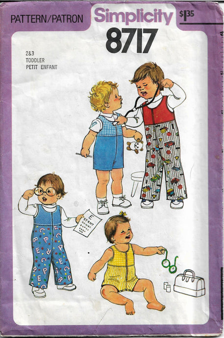 simplicity 8717 toddlers overalls vintage pattern