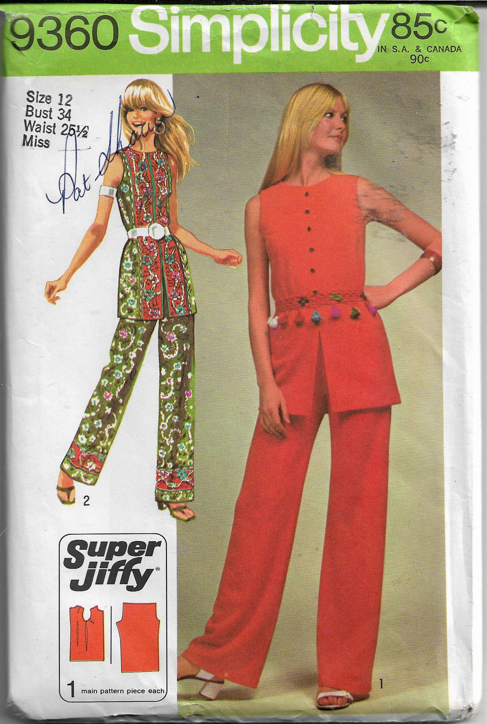vintage 1970s pattern pants simplicity 9360