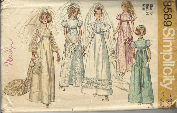 Simplicity 8589 wedding gown vintage pattern