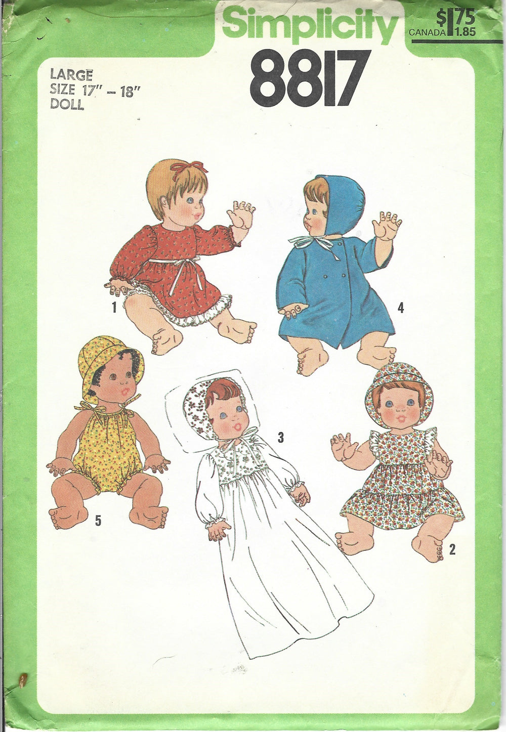 Simplicity 8817 doll vintage pattern 1970s