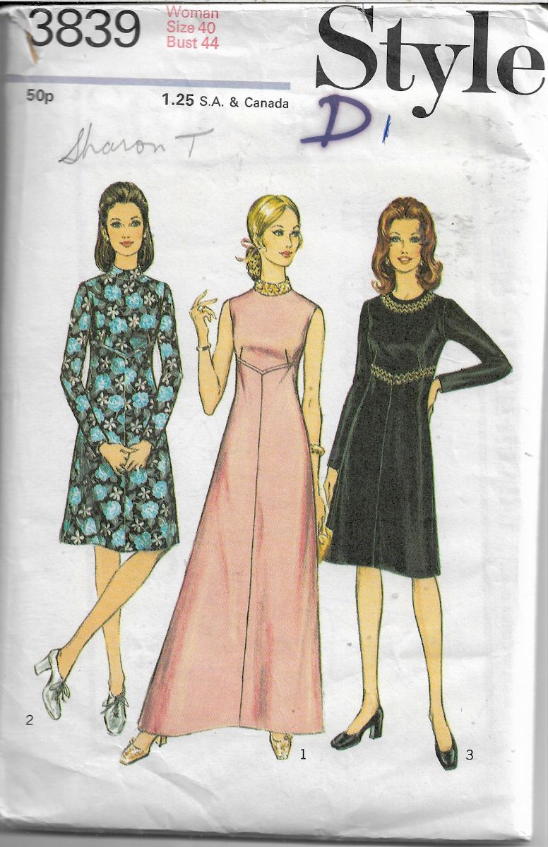 style 3839 dress vintage pattern