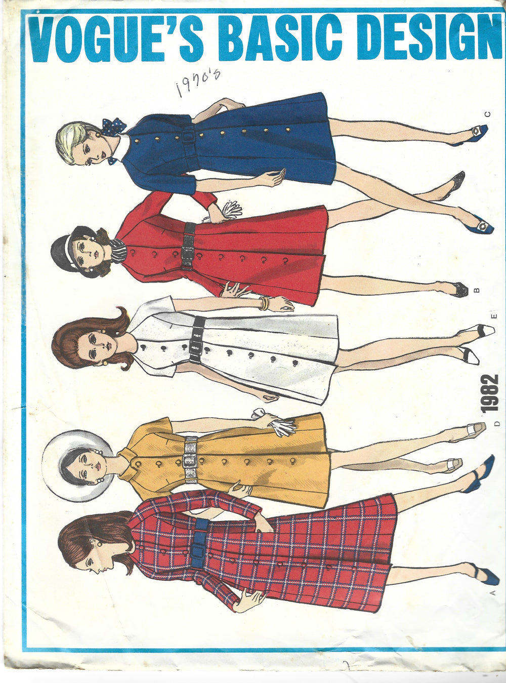 Vogue 1982 Basic Design Ladies Button Front Dress Vintage Sewing Pattern 1960s