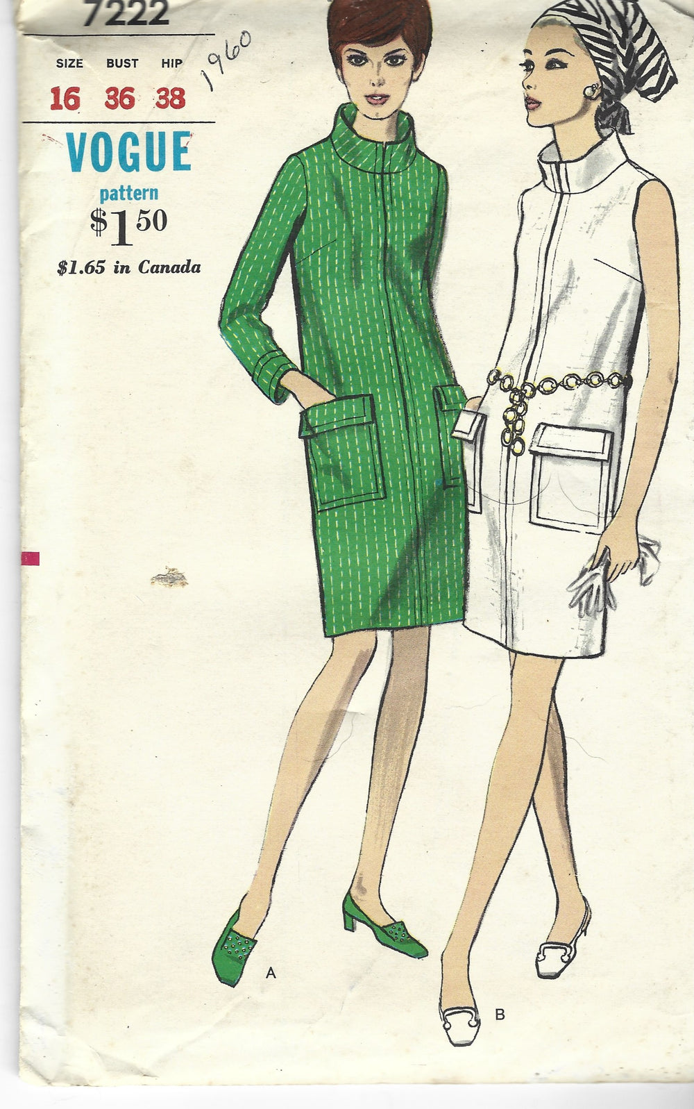 Vogue 7222 Ladies One Piece Slim Dress Vintage Sewing Pattern 1960s