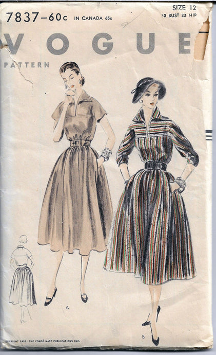 vogue 7837 ladies dress vintage sewing pattern 1950s