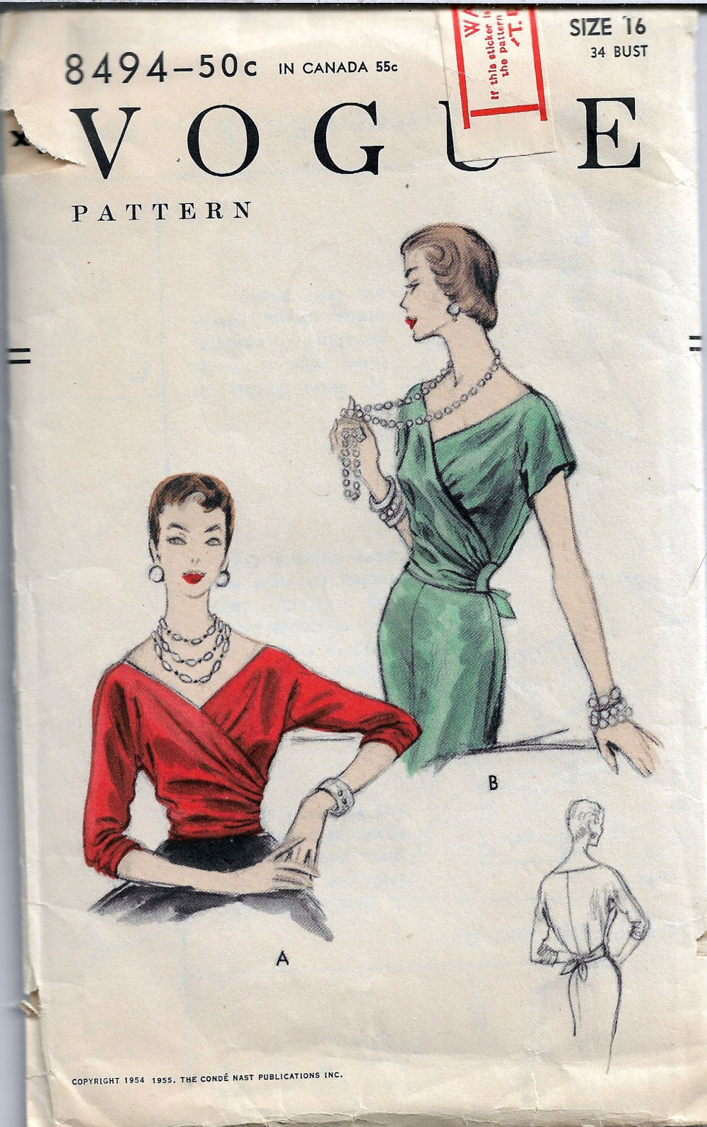 vogue 8494 vintage blouse pattern 1950s