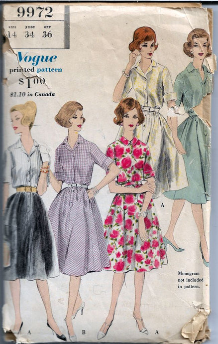 Vogue 9972 Ladies Shirtwaist Dress Vintage Sewing Pattern